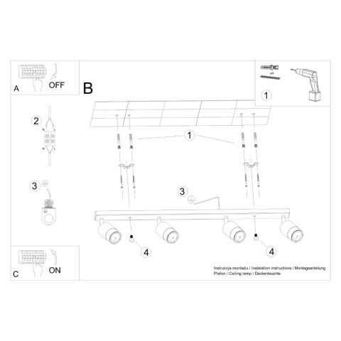 Plafon NERO 4 czarny/złoty Plafon NERO 4 czarny/złoty