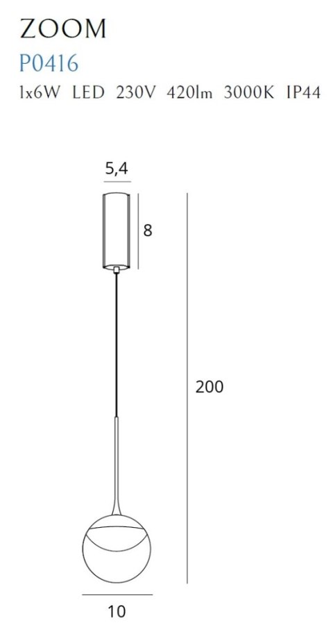 MAXLIGHT P0416 LAMPA WISZĄCA ZOOM CZARNA, 6W LED