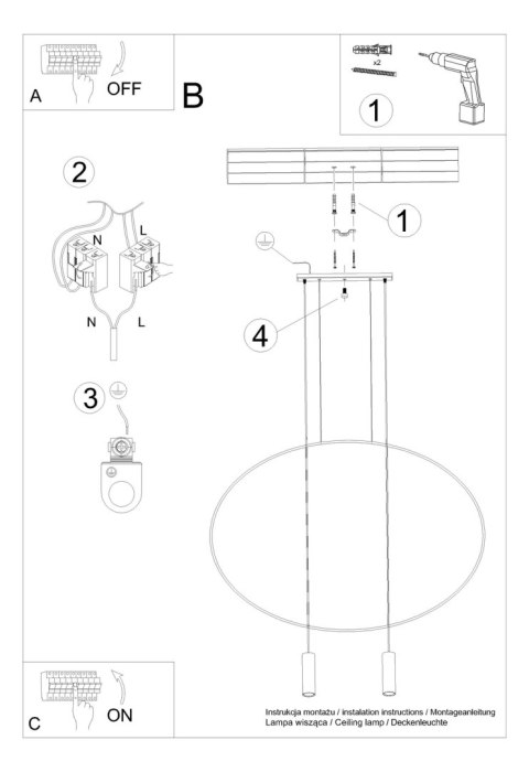 Lampa wisząca HOLAR 2 czarna Lampa wisząca HOLAR 2 czarna