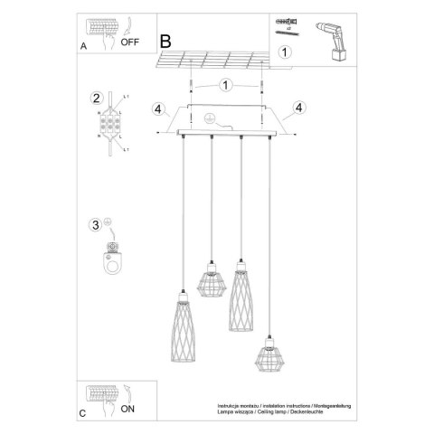 Lampa wisząca SUBA 4L czarna Lampa wisząca SUBA 4L czarna
