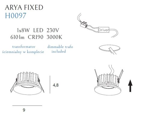 MAXLIGHT H0097 OPRAWA WPUSTOWA MAX ARYA FIXED BLACK 8W ŚCIEMNIALNA MAXLIGHT H0097 OPRAWA WPUSTOWA MAX ARYA FIXED BLACK 8W ŚCIEMNIALNA