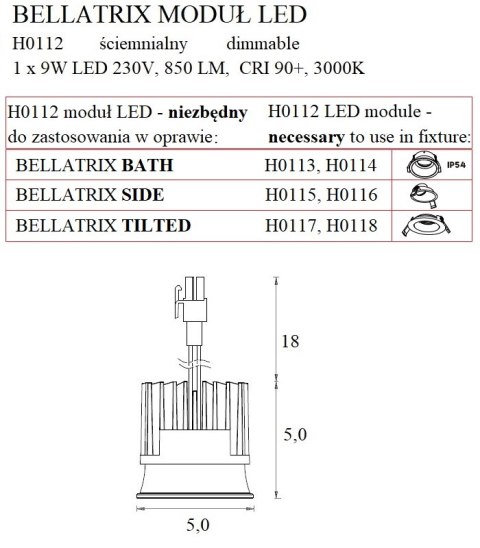 MAXLIGHT H0112 MODUŁ ŚWIETLNY BELLATRIX LED MODULE - ściemnialny DO OPRAW W MAXLIGHT H0112 MODUŁ ŚWIETLNY BELLATRIX LED MODULE - ściemnialny DO OPRAW W