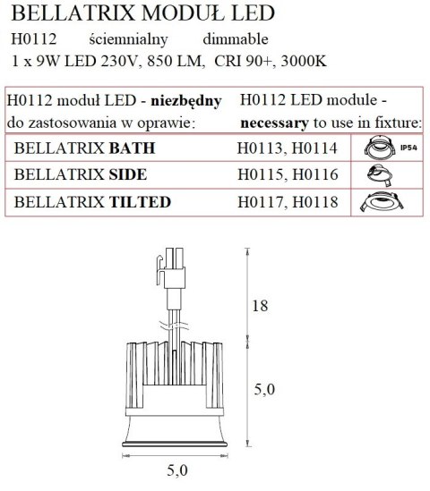 MAXLIGHT H0112 MODUŁ ŚWIETLNY BELLATRIX LED MODULE - ściemnialny DO OPRAW W MAXLIGHT H0112 MODUŁ ŚWIETLNY BELLATRIX LED MODULE - ściemnialny DO OPRAW W