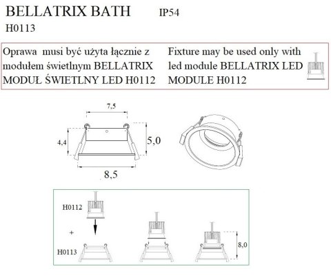 MAXLIGHT H0113 OPRAWA WPUSTOWA BELLATRIX BATH BIAŁA IP54- BEZ MODUŁU ŚWIETL MAXLIGHT H0113 OPRAWA WPUSTOWA BELLATRIX BATH BIAŁA IP54- BEZ MODUŁU ŚWIETL