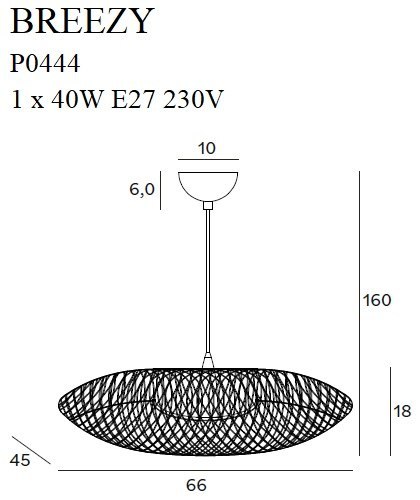 MAXLIGHT P0444 LAMPA WISZĄCA BREEZY CZARNY KLOSZ 45x66 cm MAXLIGHT P0444 LAMPA WISZĄCA BREEZY CZARNY KLOSZ 45x66 cm