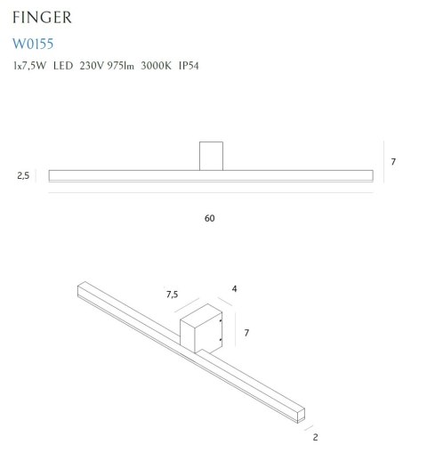 MAXLIGHT W0155 KINKIET FINGER 60 cm BIAŁY IP54 MAXLIGHT W0155 KINKIET FINGER 60 cm BIAŁY IP54