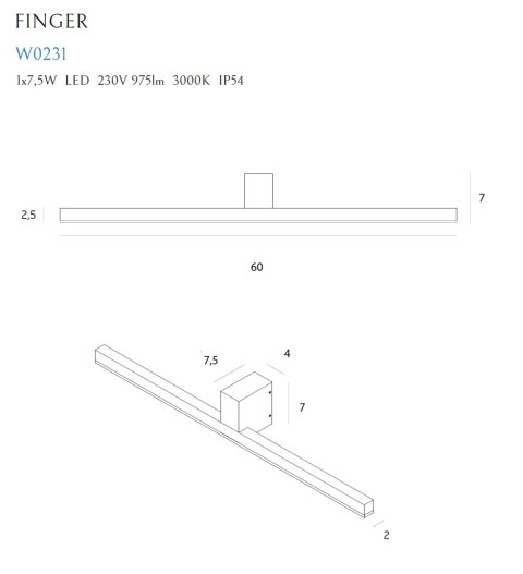 MAXLIGHT W0231 KINKIET FINGER 60 cm CZARNY IP54 MAXLIGHT W0231 KINKIET FINGER 60 cm CZARNY IP54