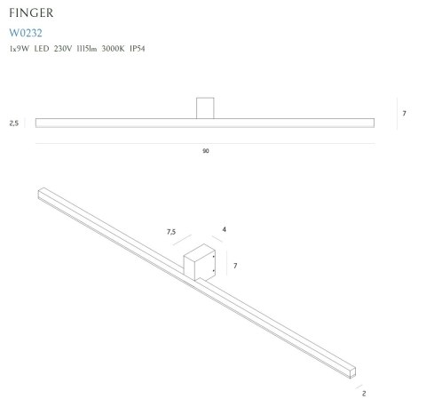 MAXLIGHT W0232 KINKIET FINGER 90 cm CZARNY IP54 MAXLIGHT W0232 KINKIET FINGER 90 cm CZARNY IP54