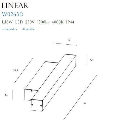 MAXLIGHT W0263 KINKIET LINEAR IP44 WHITE, 18W 4000K ŚCIEMNIALNY MAXLIGHT W0263 KINKIET LINEAR IP44 WHITE, 18W 4000K ŚCIEMNIALNY