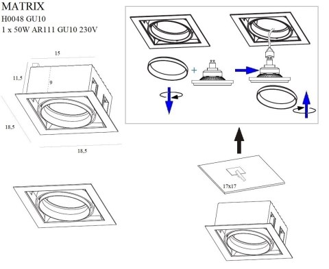 MAXLIGHT H0048 OPRAWA WPUSTOWA MATRIX I CZARNA AR111 GU10 230V MAXLIGHT H0048 OPRAWA WPUSTOWA MATRIX I CZARNA AR111 GU10 230V