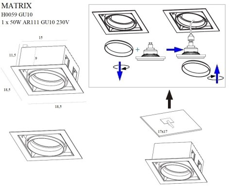MAXLIGHT H0059 OPRAWA WPUSTOWA MATRIX I BIAŁA AR111 GU10 230V MAXLIGHT H0059 OPRAWA WPUSTOWA MATRIX I BIAŁA AR111 GU10 230V