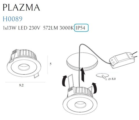 MAXLIGHT H0089 OPRAWA WPUSTOWA PLAZMA BIAŁA IP54 MAXLIGHT H0089 OPRAWA WPUSTOWA PLAZMA BIAŁA IP54