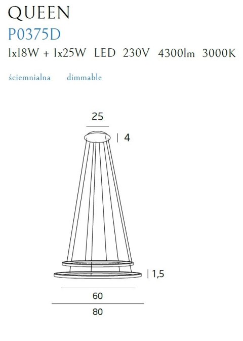 MAXLIGHT P0375D LAMPA WISZĄCA QUEEN II CHROM ŚCIEMNIALNA MAXLIGHT P0375D LAMPA WISZĄCA QUEEN II CHROM ŚCIEMNIALNA
