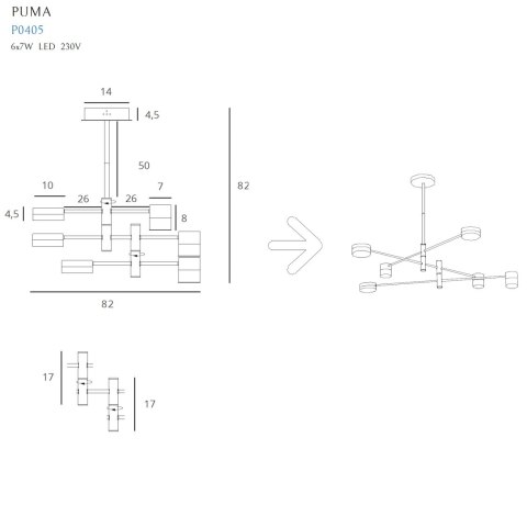 MAXLIGHT P0405 LAMPA WISZĄCA PUMA LED 6x 7W BK/GD MAXLIGHT P0405 LAMPA WISZĄCA PUMA LED 6x 7W BK/GD