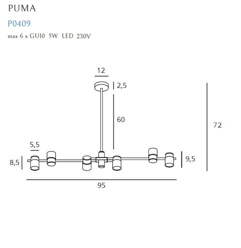 MAXLIGHT P0409 LAMPA WISZĄCA PUMA 6 GU10 MAXLIGHT P0409 LAMPA WISZĄCA PUMA 6 GU10
