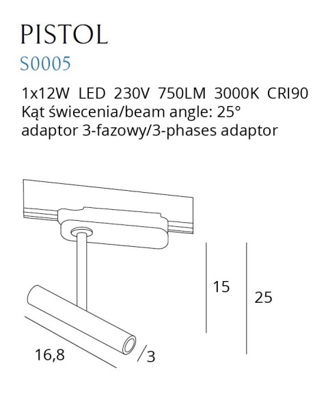 MAXLIGHT S0005 LAMPA DO SZYNOPRZEWODU PISTOL BIAŁY 12W LED MAXLIGHT S0005 LAMPA DO SZYNOPRZEWODU PISTOL BIAŁY 12W LED
