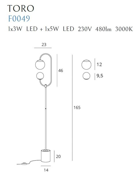 MAXLIGHT F0049 LAMPA PODŁOGOWA TORO MAXLIGHT F0049 LAMPA PODŁOGOWA TORO