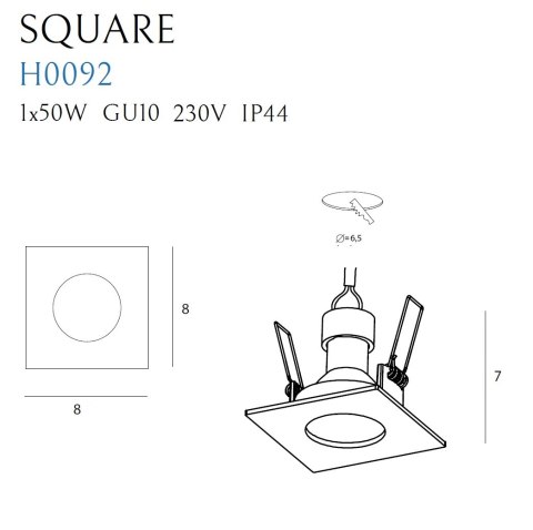MAXLIGHT H0092 SQUARE OPRAWA WPUSTOWA KWADRATOWA BIAŁA IP44, GU10 MAXLIGHT H0092 SQUARE OPRAWA WPUSTOWA KWADRATOWA BIAŁA IP44, GU10