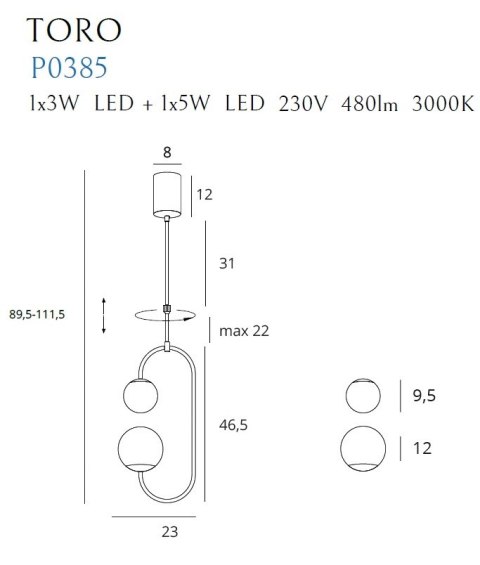 MAXLIGHT P0385 LAMPA WISZĄCA TORO MAXLIGHT P0385 LAMPA WISZĄCA TORO