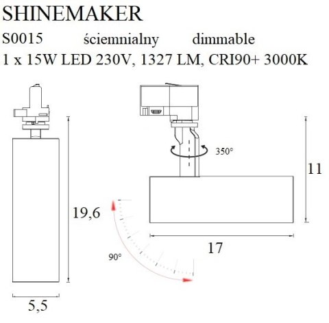 MAXLIGHT S0015 LAMPA DO SZYNOPRZEWODU SHINEMAKER BIAŁA- ŚCIEMNIALNA MAXLIGHT S0015 LAMPA DO SZYNOPRZEWODU SHINEMAKER BIAŁA- ŚCIEMNIALNA