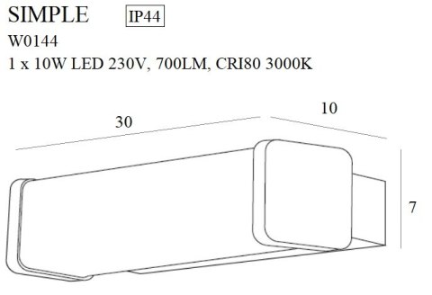 MAXLIGHT W0144 KINKIET SIMPLE IP44, 10W MAXLIGHT W0144 KINKIET SIMPLE IP44, 10W