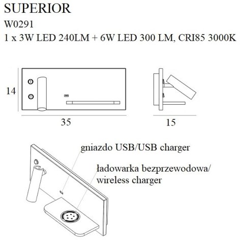 MAXLIGHT W0291 KINKIET SUPERIOR Z GNIAZDEM USB I ŁADOWARKĄ INDUKCYJNĄ BIAŁY MAXLIGHT W0291 KINKIET SUPERIOR Z GNIAZDEM USB I ŁADOWARKĄ INDUKCYJNĄ BIAŁY