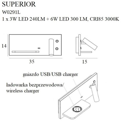 MAXLIGHT W0291L KINKIET SUPERIOR Z GNIAZDEM USB I ŁADOWARKĄ INDUKCYJNĄ BIAŁ MAXLIGHT W0291L KINKIET SUPERIOR Z GNIAZDEM USB I ŁADOWARKĄ INDUKCYJNĄ BIAŁ