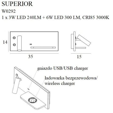 MAXLIGHT W0292 KINKIET SUPERIOR Z GNIAZDEM USB I ŁADOWARKĄ INDUKCYJNĄ CZARN MAXLIGHT W0292 KINKIET SUPERIOR Z GNIAZDEM USB I ŁADOWARKĄ INDUKCYJNĄ CZARN